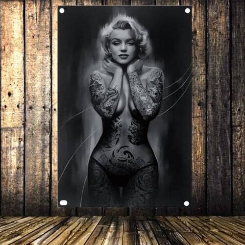 Tattoo Flag Banner Sexy lady Beauty and Art Home Decoration Hanging flag 4 Gromments in Corners Tapestry Canvas Painting Mural