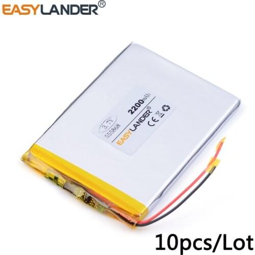10pcs /Lot 555868 2200mah 3.7v lithium Li ion polymer rechargeable battery Board GPS Tablet PC Digital Products tablet GPS DVR