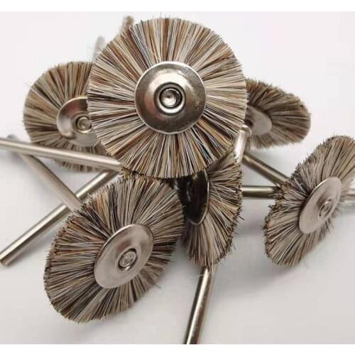 10Pcs/Bag 2.35mm Polishing Brush Wheel Dental Laboratory Lab White Goat And Horsehair Mix Rotary Tools Low Speed HP Shank Buff
