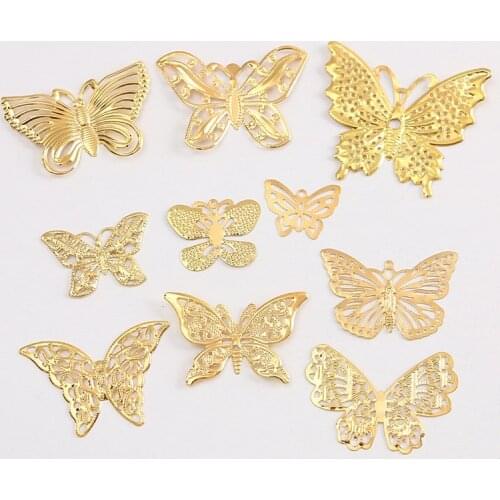 10-20Pcs Gold Filigree Wraps Butterfly Connectors Metal Crafts Gift Hair Jewelry Accessories Ancient Fashion Decorative Findings