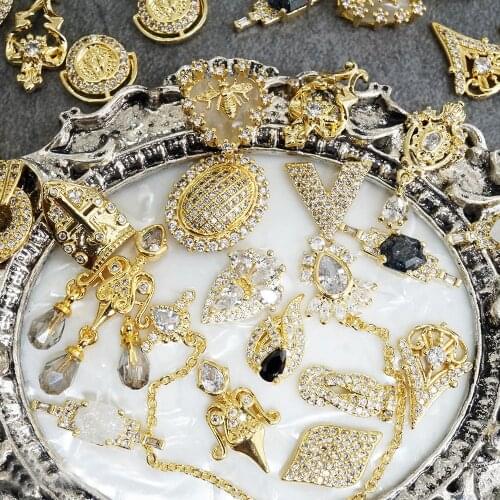 2pcs/lot 3D Zircon Chain Pendant Nail Art Zircon Crystal Rhinestone metal manicure nail accessories Nail Decoration Nail charms