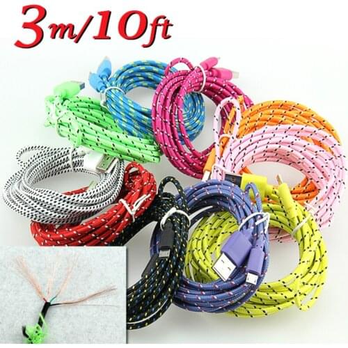 3M 10ft Fabric Nylon Braided Micro USB Charger Cable adapter cabo kabel for Samsung GalaxyS8 Note LG Sony HTC Xiaomi 100pcs/lot