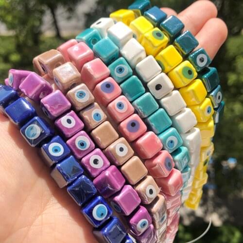 36pcs/Lot Evil Eye Square Ceramic Beads For Jewelry Making Necklace Bracelet 8mm Square Loose Spacer Ceramic Accessories