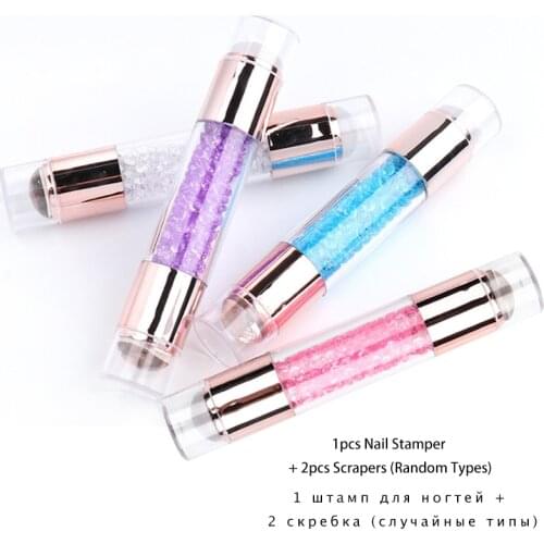 4 colors Dual-ended Nail Art Stamper Scraper Clear/White Silicone Stamper Head Stencil Tool Accessories New year Gift 2021