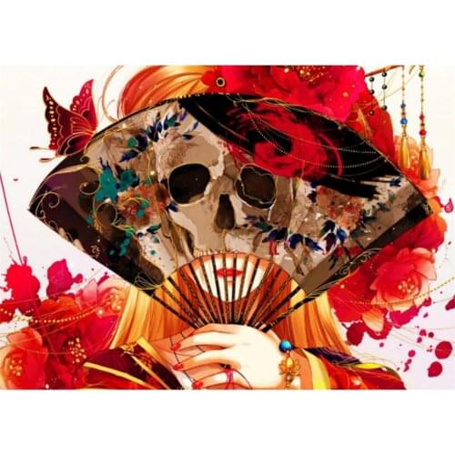 Needlework Diamond Embroidery Sale "Japanese Girl Skulls Fan"5D Diamond Painting Diy Cros Stitch Rhinestones Bedroom Deocration