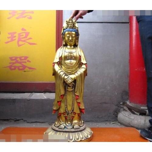Free shipping S03412 31 INCH Chinese Folk Fane Bronze gild Kwan-Yin Guan Yin Avalokitesvara Buddha