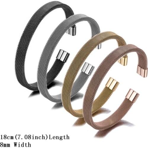 Charm Cuff Bracelets For Women Four Color Stainless Steel Open Simple Wide Spring Bracelet & Bangles Fashion Jewelry