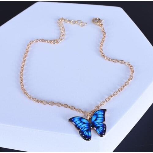 Bohemian Butterfly Pendant Anklets Geometric Rhinestone Chain Anklets Butterfly Leg Bracelet Anklet for Women Girl Bling Feet