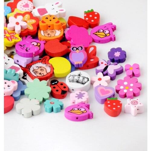 Free shipping 50pcs Random Mixed Wood Spacer Loose Beads For Jewelry Making J2991