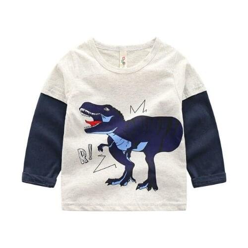 Kids Cotton Long Sleeve T Shirt brand Cartoon Dinosaur car casual boy baby striped Tops girl Tees Spring Autumn Children clothes