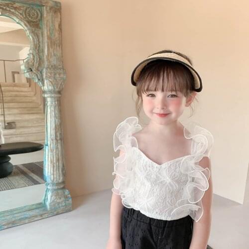Childrens Wear 2021 Summer Girls' Lace Sleeveless Sweet Cute Top Childrens Temperament Gentlewomanly Korean Top Girl Clothes