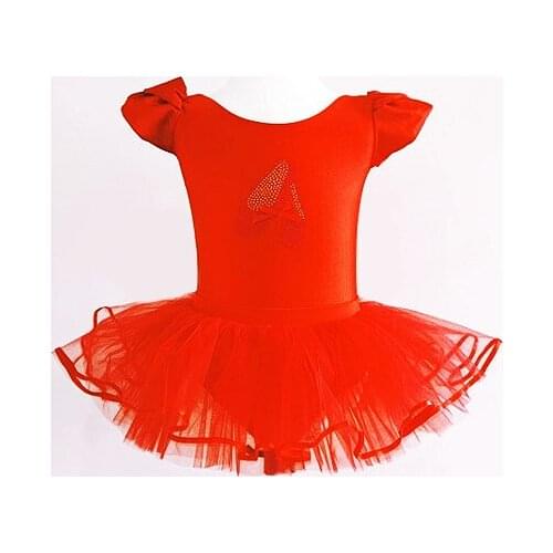 Childrens dance dress short-sleeved ballet fluffy skirt performance dress childrens split ballet practice clothing