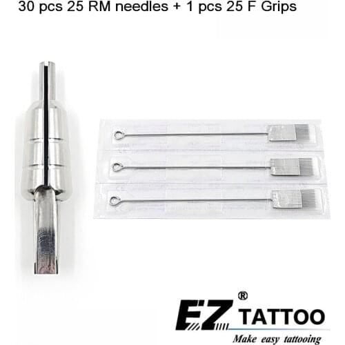 EZ 30 pc Magnum Tattoo Needles 25RM with 1 pc 316 Stainless Steel Magnem bullet tubes 25F Tattoo Grip tattoo supply 1 set/lot