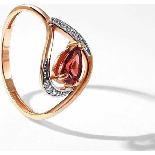 Exquisite Gold Water Drop Zircon Engagement Ring Red Zircon Crystal Cocktail Ring Anniversary Fine Jewelry Valentines Day Gift