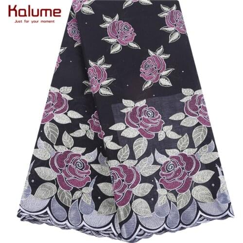 Kalume New Arrival African Lace Fabric Rose Style Nigerian Swiss Cotton Lace Fabric In Switzerland With Stones For Sewing F1893