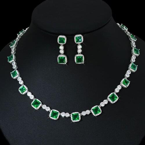2021 New fashion yellow green purple CZ zircon necklace earrings set wedding party banquet dressing jewelry set free shipping