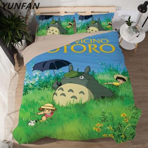 Japan Anime My Neighbor Totoro Bedding Set For Boy Girls Kid Duvet Cover Set Cartoon Sanding Twin single double Queen King Size