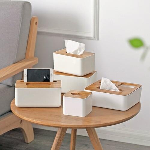 2021 creative Japanese style dining table tissue box desk pumping box bamboo cover tissue storage box portable car storage box