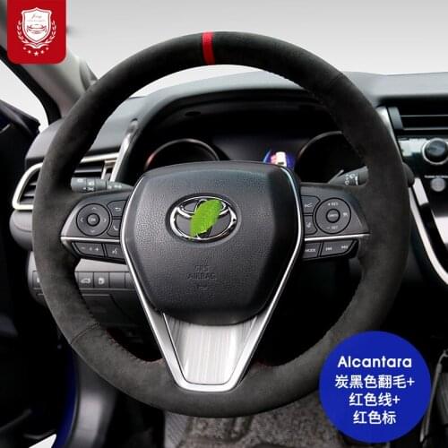 Steering wheel cover for Toyota Reiz Levin Highlander Corolla Avalon Real Alcantara interior hand-stitch Hand grip Auto parts