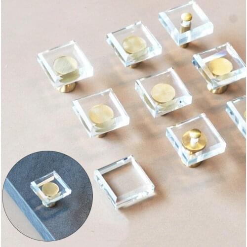 Square Crystal Glass Handle Pure Copper Crystal Handle Light Luxury Single Hole Handle Drawer Cabinet Handle Home Decoration