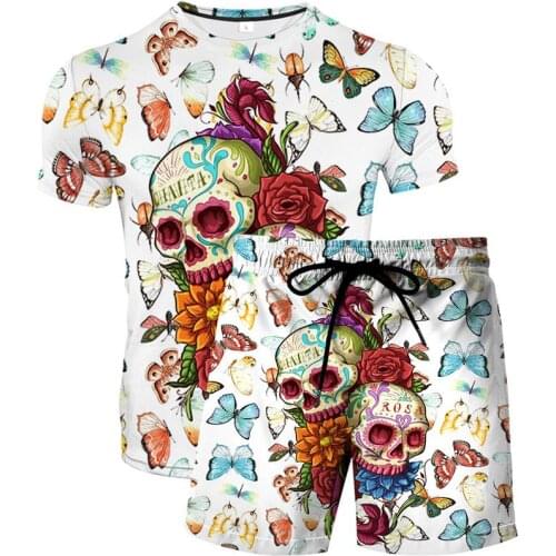 Summer fashion with skull 3D printed T-shirt beach shorts XS-6XL black and white 2021 new mens and womens quick-drying suit