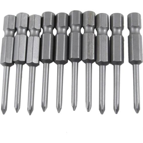 10 Pcs 1/4" Hex 50mm Length 2.5mm Phillips PH0 Magnetic Screwdriver Bits
