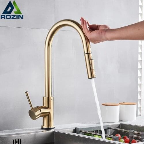 Brushed Golden Kitchen Faucets Smart Touch Induction Sensitive Faucet Mixer Tap Touch Dual Outlet Water Modes
