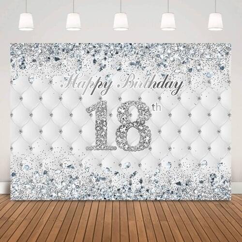 Sweet 18th Birthday Backdrop Glitter Sliver Children Eighteen Birthday Background Decoration Shiny Diamond Custom Backdrops Prop