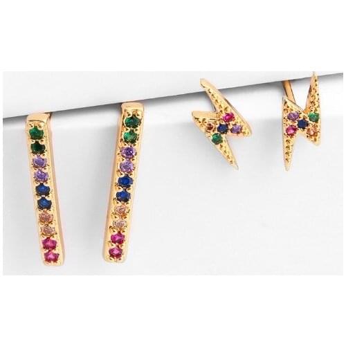 Lightning multicolor Brass micro pave cz zircon cubic zirconia drop Hoop Earrings studs copper gold plated crystal tyf3