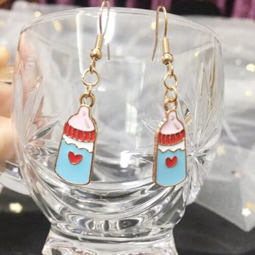 Fashion Cartoon Baby Bottle Cat Moon Star Drop Earrings Cosplay Strawberry Dangle Earrings For Women Girls Gifts Jewelry
