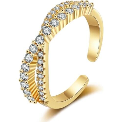 Fashion Simple Cross Opening Ring Gold Plated Fine Zircon Adjustable Ring Charm Womens Summer Leisure Party Jewelry