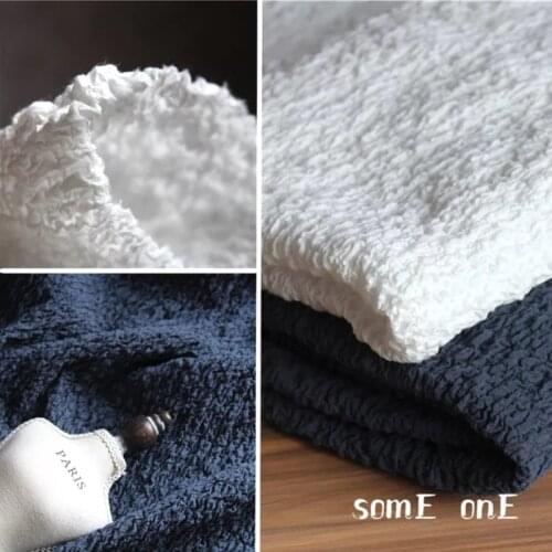 Washed Cotton Linen pleated Fabric Miyake style folds Blue white DIY Skirt Pants Dress Designer Fabric 50*140cm