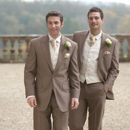 ANNIEBRITNEY Brown 2 Piece Slim Fit Men Formal Suit Tailor Made Groom Wedding Tuxedo 2 Piece Prom Wedding Business Men Suit Set