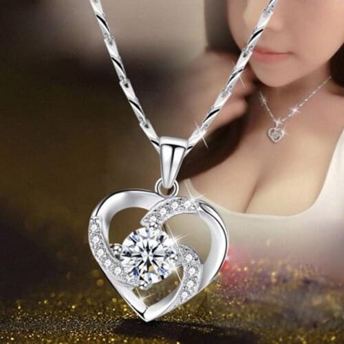 New Eternal Crystal Clavicle chain Japanese and Korean Heart-shaped Pendant with 925 Silver Plated Sapphire Necklace for Women