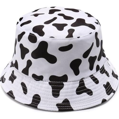 New Fashion Black White Panda Cow Print Fisherman Caps Bob Bucket Hats For Women Mens