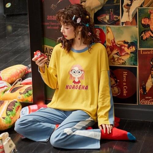 Autumn Winter Women Pajamas Sets Sleepwear Suit Soft Cotton Long Sleeve Tops Trousers Nightgown Female Cartoon Animal Homewear