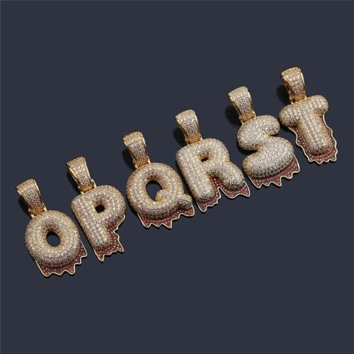 OMYFUN A-Z Bubble Letter Drip Pendant Necklace Hip Hop Bling Punk Jewelry Collar CZ Paved Initial Rope Chain Necklaces Bijoux