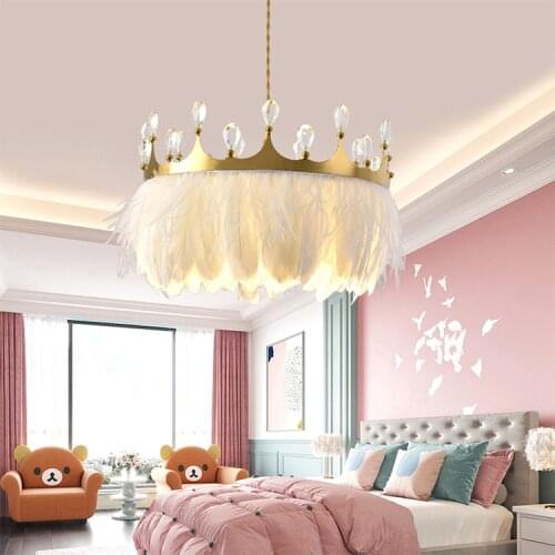 Romance feather crown crystal lights Nordic contracted light luxury modern bedroom chandeliers net with a red light