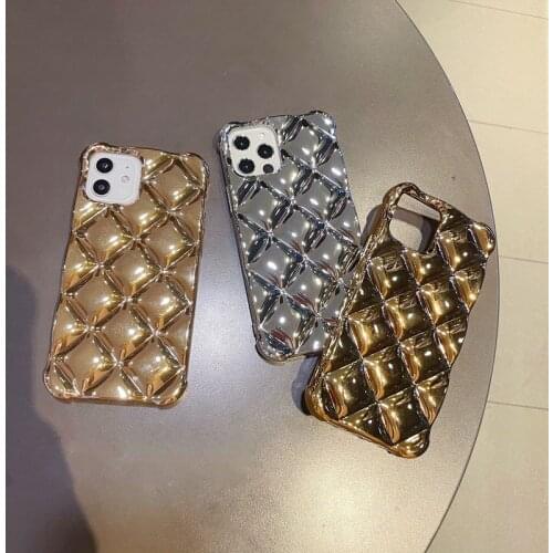Luxury 3D Diamond Plated Gold Electroplated Phone Case For iPhone 11 12Promax Mini XS Max 7 8Plus SE20 Soft Silicone Cover Funda