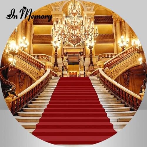 Palace Red Carpet Stairs Round Circle Backdrops Gold Luxury Wedding Birthday Party Photography Backgrounds Custom Banner