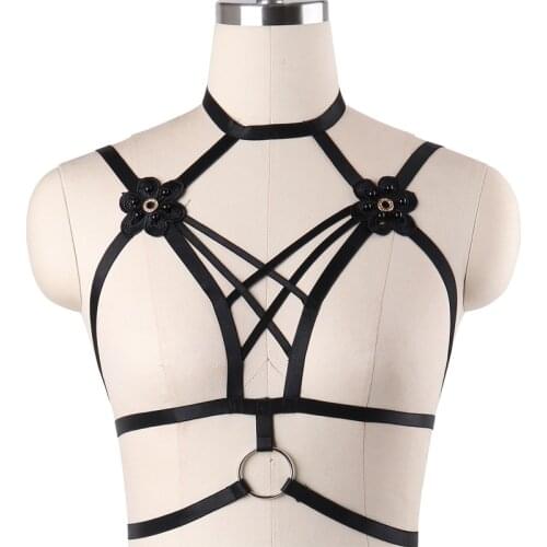 Sexy Lingerie Womens Gothic Bondage Harness Fetish Rave Wear Crop Top Body Harness China Things Flowers Bra Body Cage