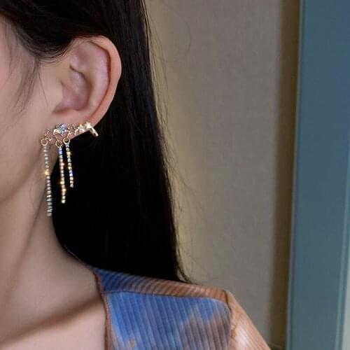 Asymmetrical Shining Rhinestone Stars Ear Clip Earrings 2021 New Trendy Crystal Piercing Earrings for Women Temperament Jewelry