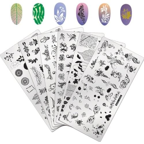 WAKEFULNESS Flowers Series Nail Stamp Plate Rectangle Leaves Image Stamping Nail Art Stencils Manicure Template Tools