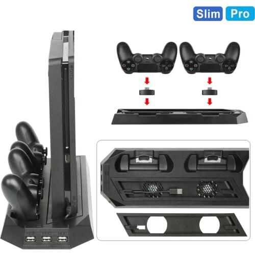2 In 1 Vertical Stand with Dual Controllor Charging Station & 3 HUB Port&Cooling fan for Sony PS4 PlayStation 4 PS4 Slim PS4 Pro