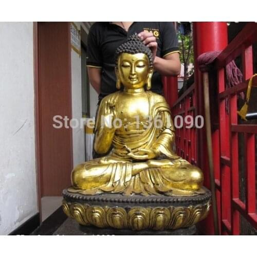 Xd 001135 31"Tibet Folk Buddhism Old Bronze Gild lotus flower Sakyamuni Buddha Statue