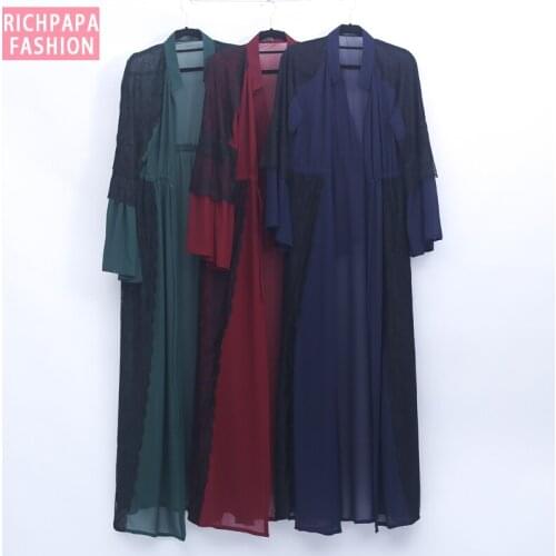 Plus Size Long Kimono Mujer Blouses Woman 2019 Lace Abaya Muslim Embroidery Chiffon Cardigan Blouse Roupas Feminina Clothing