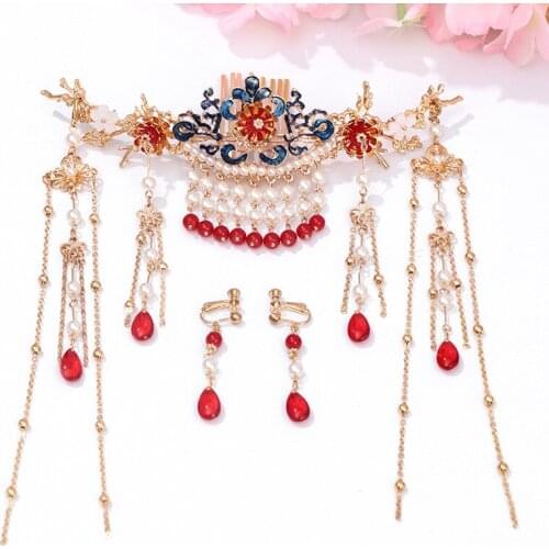 Women Luxury Chinese Bridal Headpiece Costume Headdress Ancient Tiaras Bride Beautiful Wedding Jewelry Exquisite Accessories