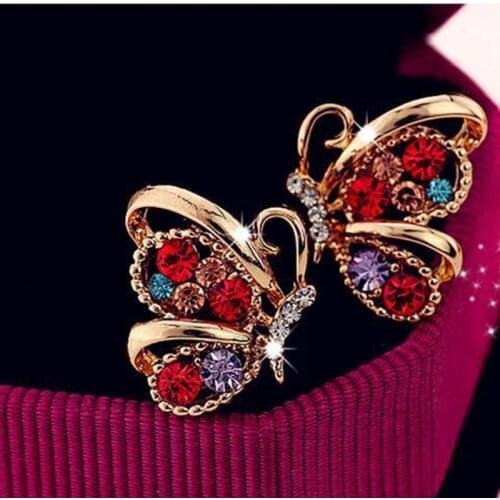 Fashion inlaid rhinestone butterfly earrings Korean version of popular ladies jewelry jewelry party birthday gift