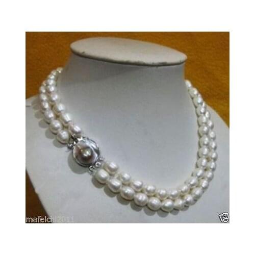 Women Gift word Love real RARE AKOYA WHITE baroque PEARL NECKLACE 2row