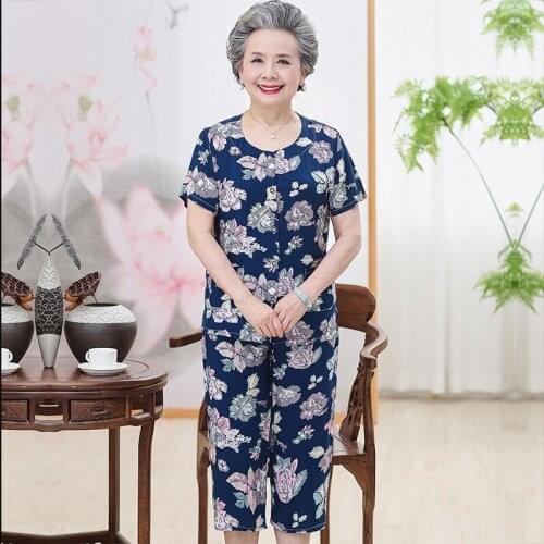 XL-5XL Old Female 2PCS Casual O-Neck Pajamas Suit Summer New Homewear Short Sleeve Sleepwear Middle Aged Nightwear Pijama